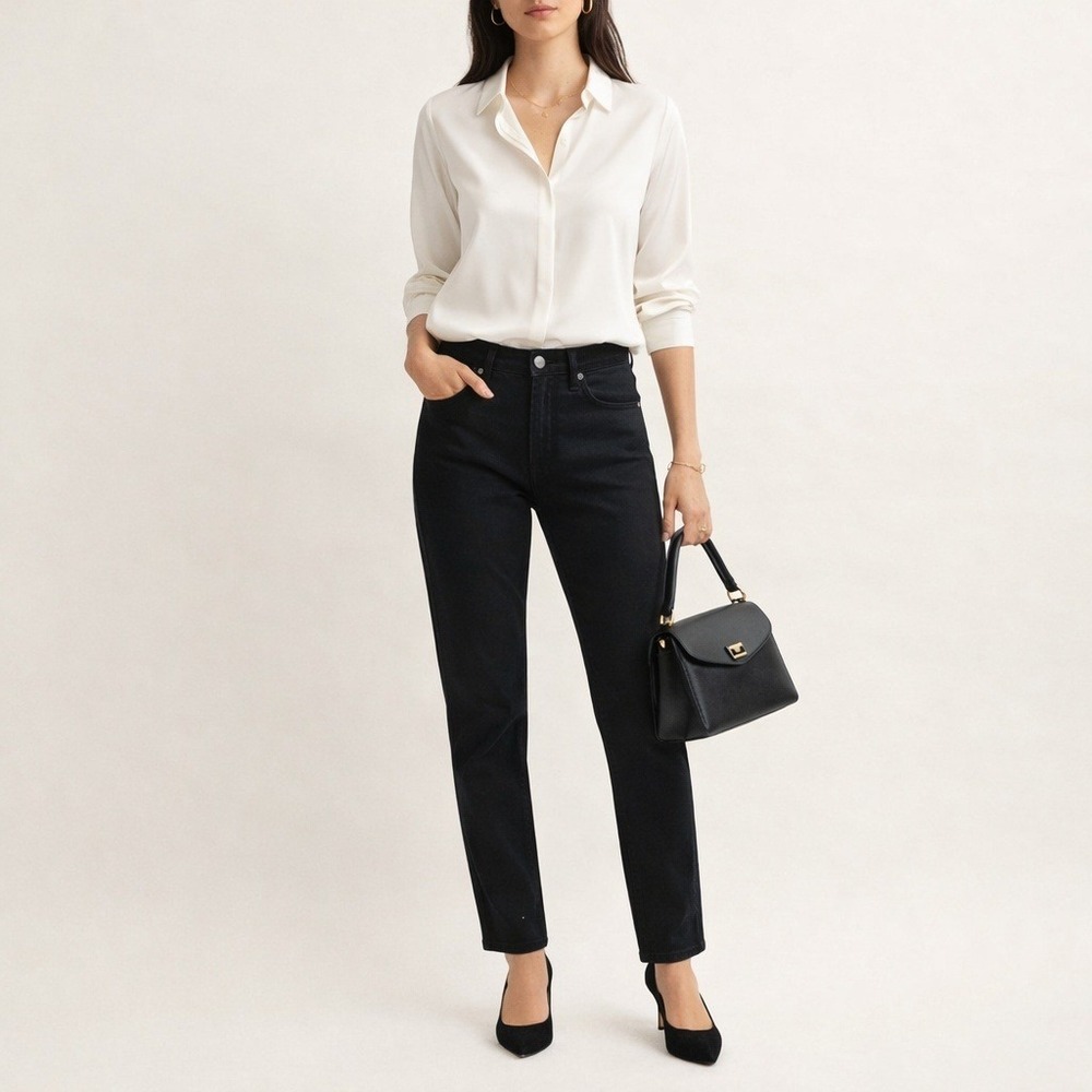 J.Crew Womens Curvy Vintage Slim Straight Jeans 32 Black High Rise Stretch Denim